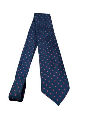 Henry Poole Savile Row London 100% Silk Polka Dot Tie Navy
